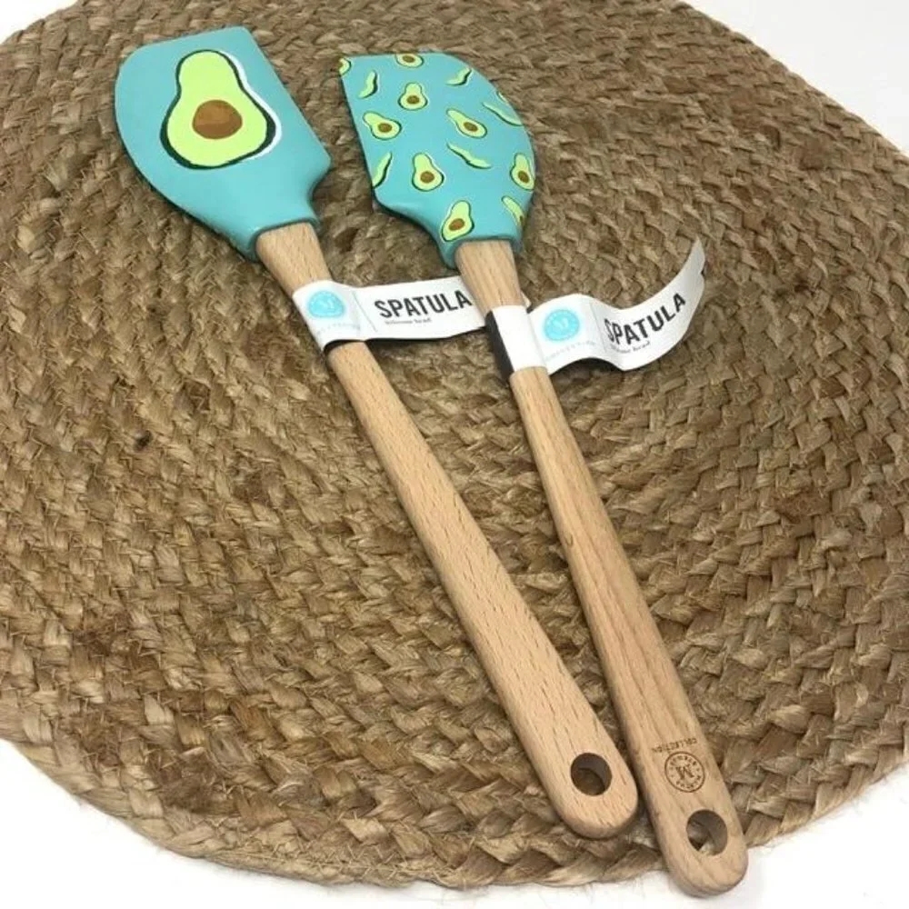 Martha Stewart Avocado Silicone Spatulas Set of 2 NWT Beechwood Handles Utensils